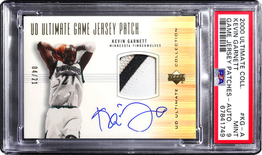 2000 Kevin Garnett Upper Deck Ultimate Collection Game Jersey Patch Auto /21 PSA 9 Pop 2