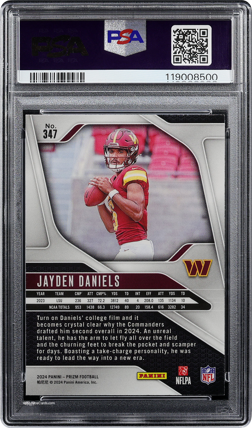 2024 Jayden Daniels Panini Prizm Base RC Rookie #347 PSA 10 Gem Mint