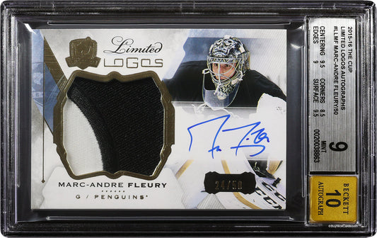 2015-16 Marc -Andre Fleury Upper Deck The Cup Limited Logos Patch Auto /50 BGS 9
