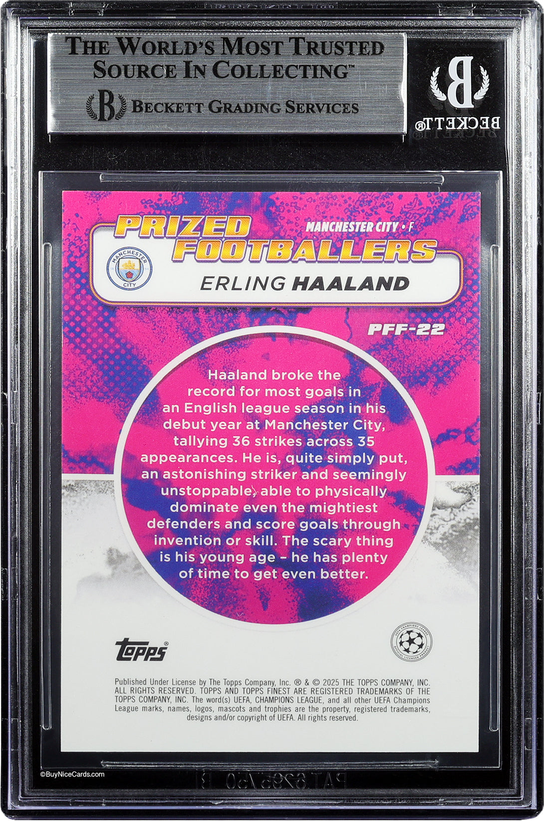 2024-25 Erling Haalan Topps Finest UEFA Prized Footballers Refractor #PFF22 BGS 8.5