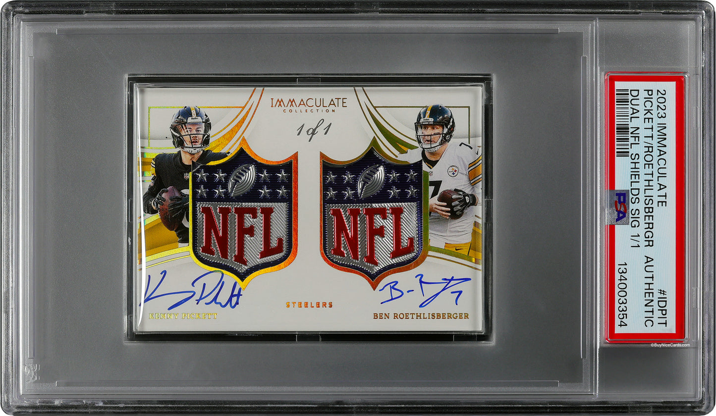 2023 Ben Roethlisberger Kenny Pickett Immaculate Dual NFL Shield 1/1 Auto #IDPIT PSA
