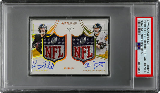 2023 Ben Roethlisberger Kenny Pickett Immaculate Dual NFL Shield 1/1 Auto #IDPIT PSA