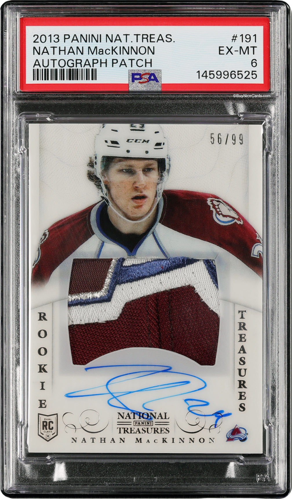 2013 Nathan Mackinnon Panini National Treasures RC Rookie Patch Auto /99 #191 PSA 6