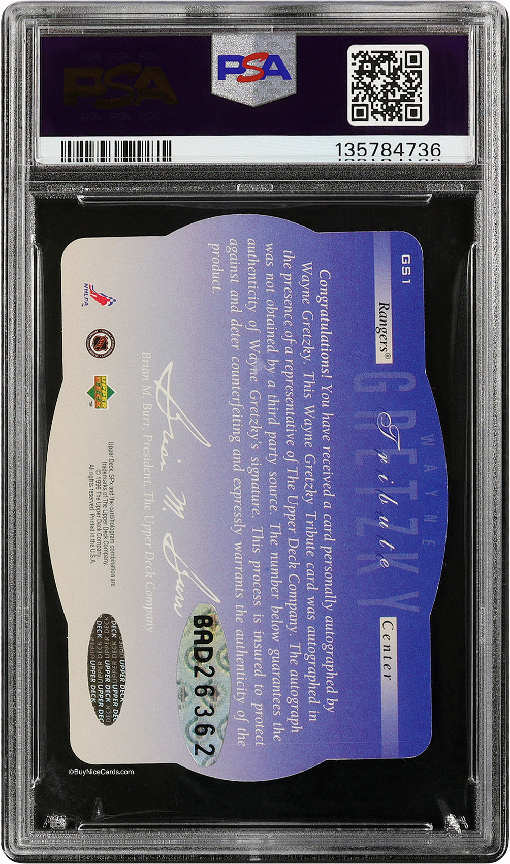 1996 Wayne Gretzky Upper Deck SPx Tribute Auto #GS1 PSA 8 with 10 Auto