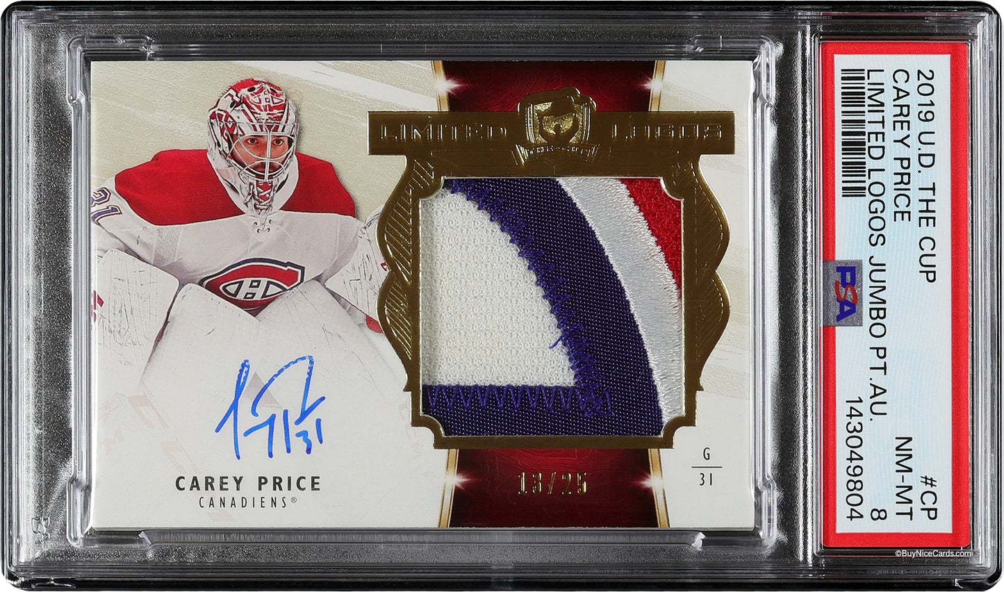 2019 Carey Price Upper Deck The Cup Limited Logos Patch Auto /25 PSA 8