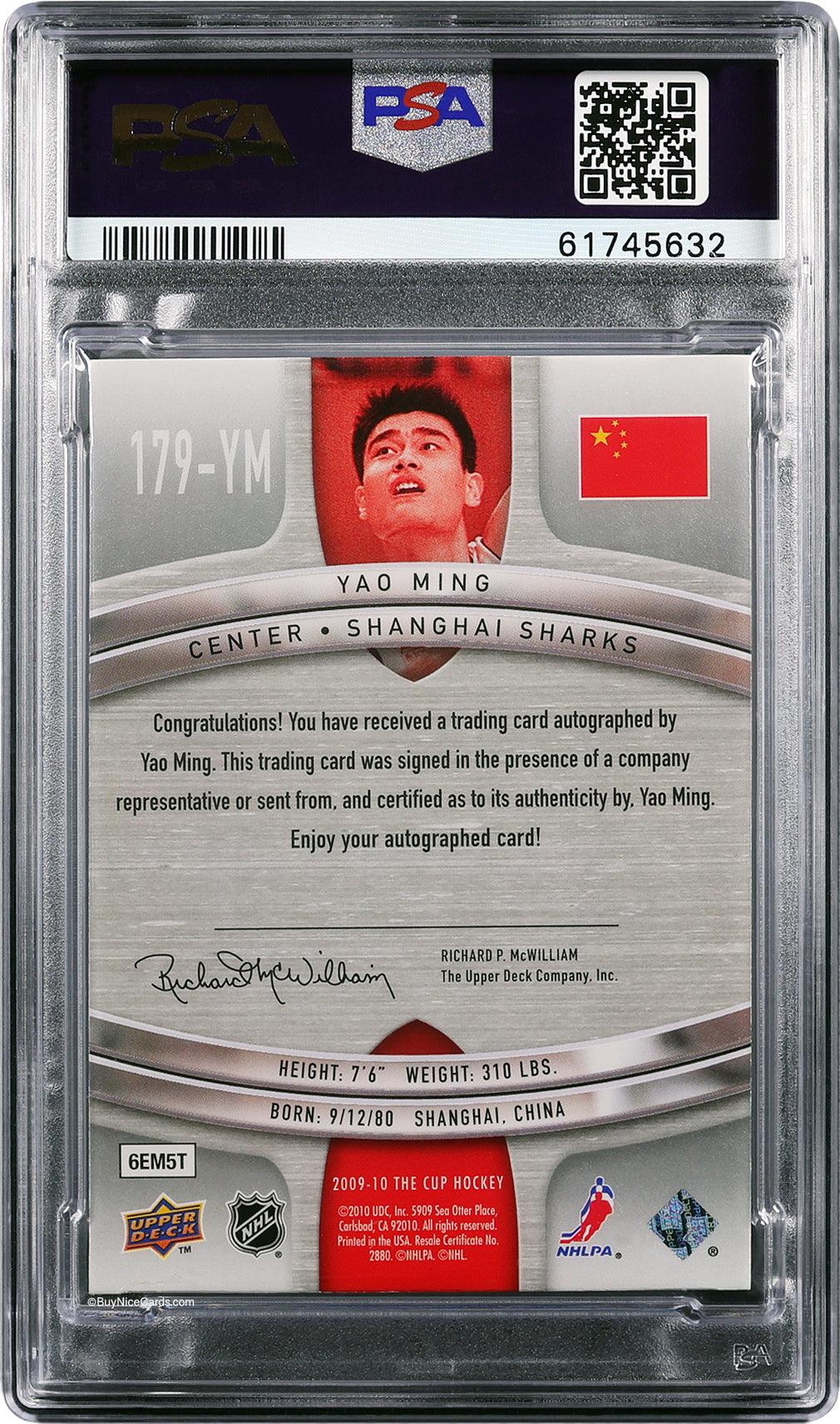 2009 Yao Ming Upper Deck The Cup Ovechkin Tribute Auto /5 #179 PSA