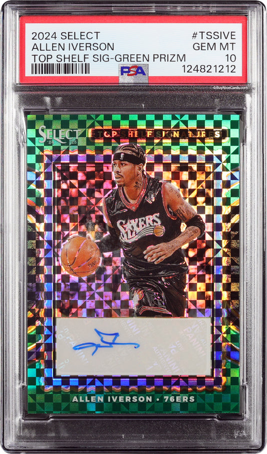 2024 Allen Iverson Panini Select Green Prizm Auto /5 #TSSIVE PSA 10 Gem Mint
