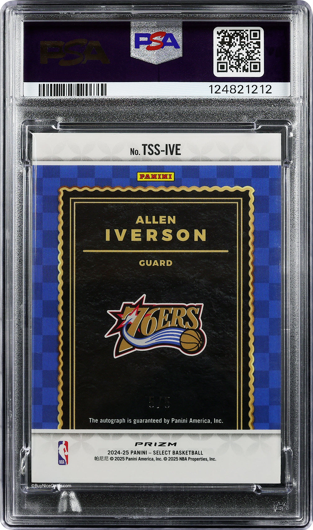 2024 Allen Iverson Panini Select Green Prizm Auto /5 #TSSIVE PSA 10 Gem Mint