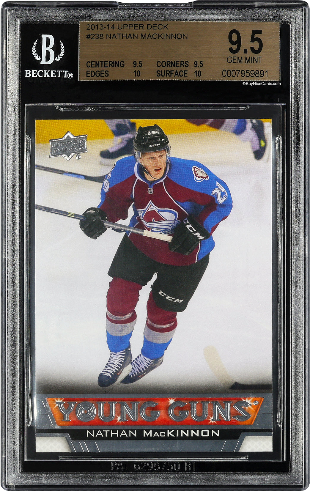 2013-14 Nathan Mackinnon Upper Deck Young Guns RC Rookie #238 BGS 9.5 - .5 From BGS 10