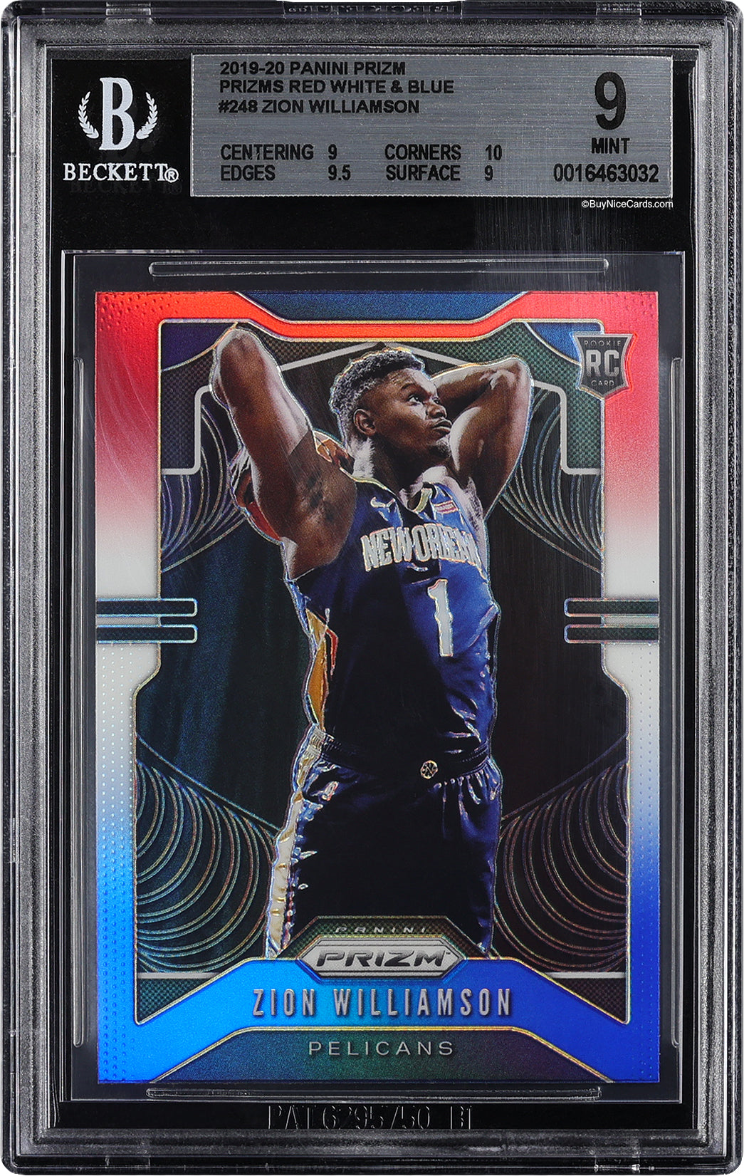 2019-20 Zion Williamson Panini Prizm Red White Blue Prizms RC Rookie #248 BGS 9 with 9.5 Edges
