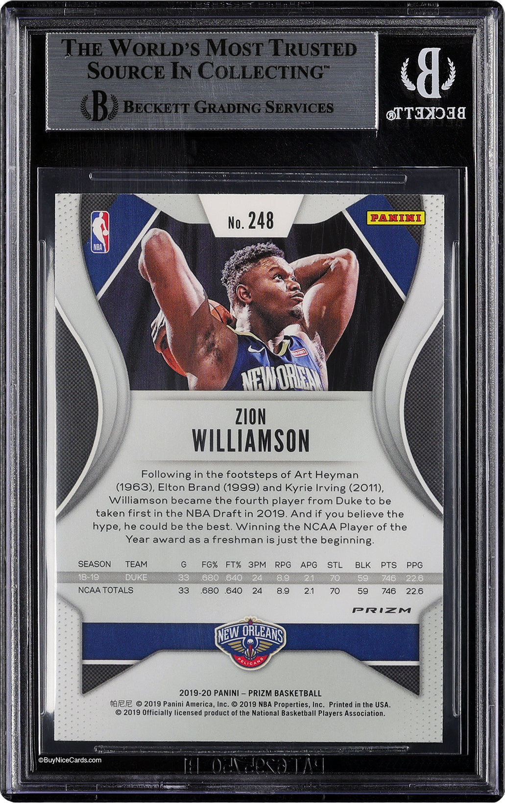 2019-20 Zion Williamson Panini Prizm Red White Blue Prizms RC Rookie #248 BGS 9 with 9.5 Edges