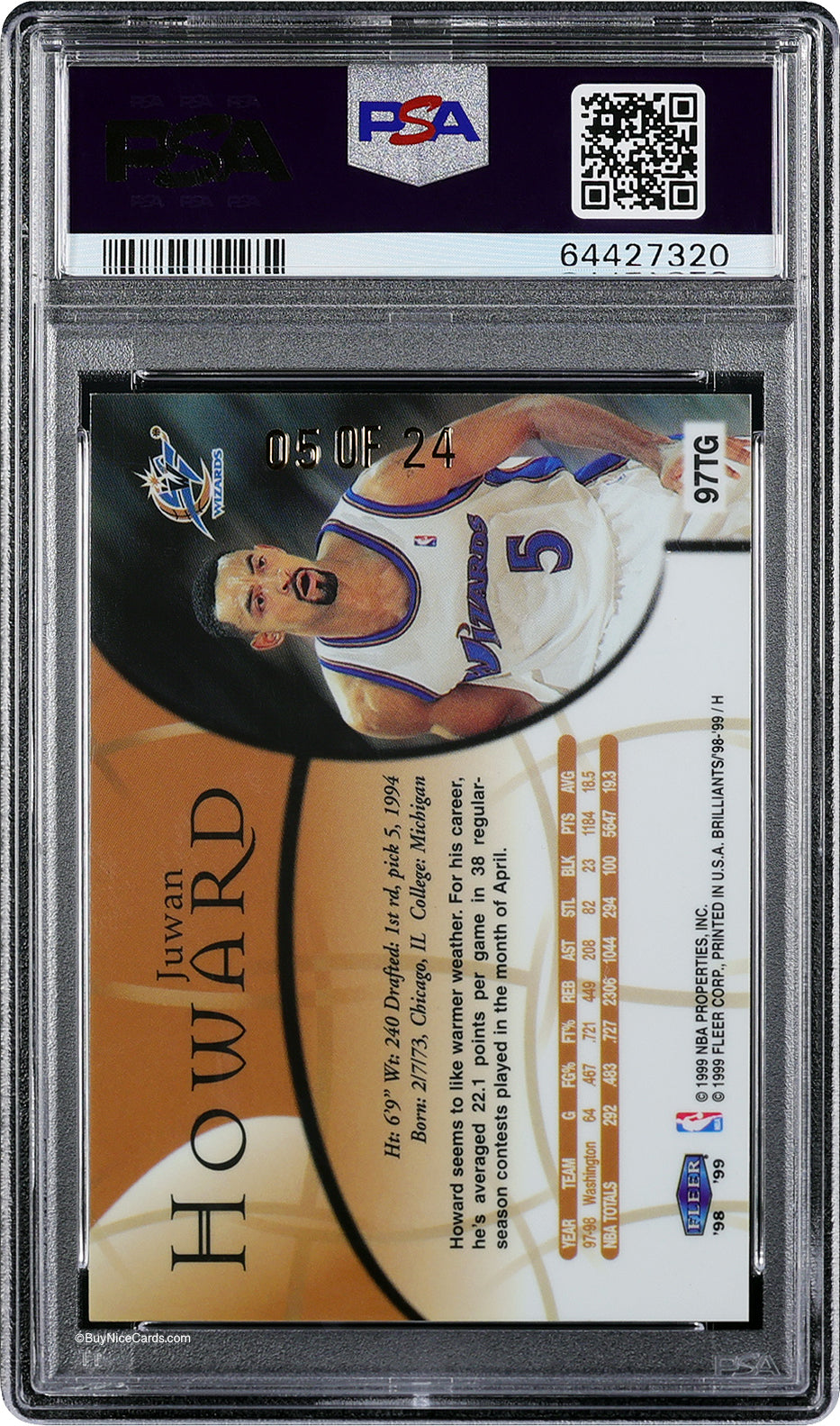 1998 Juwan Howard Fleer Brilliants 24k Gold Jersey #5/24 #97TG PSA 6