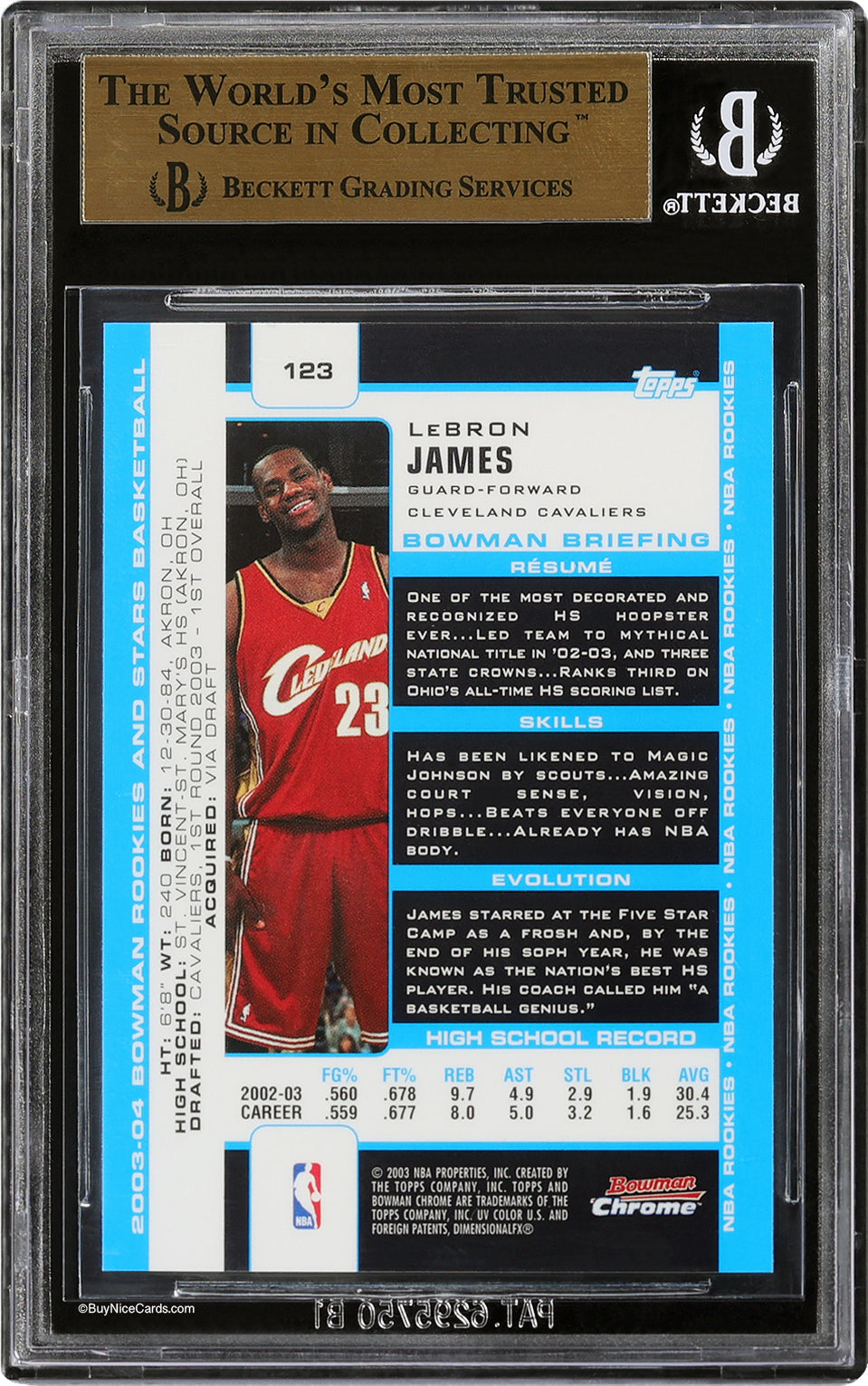 2003-04 Lebron James Bowman Chrome RC Rookie #123 BGS 9.5 with 10 Edges