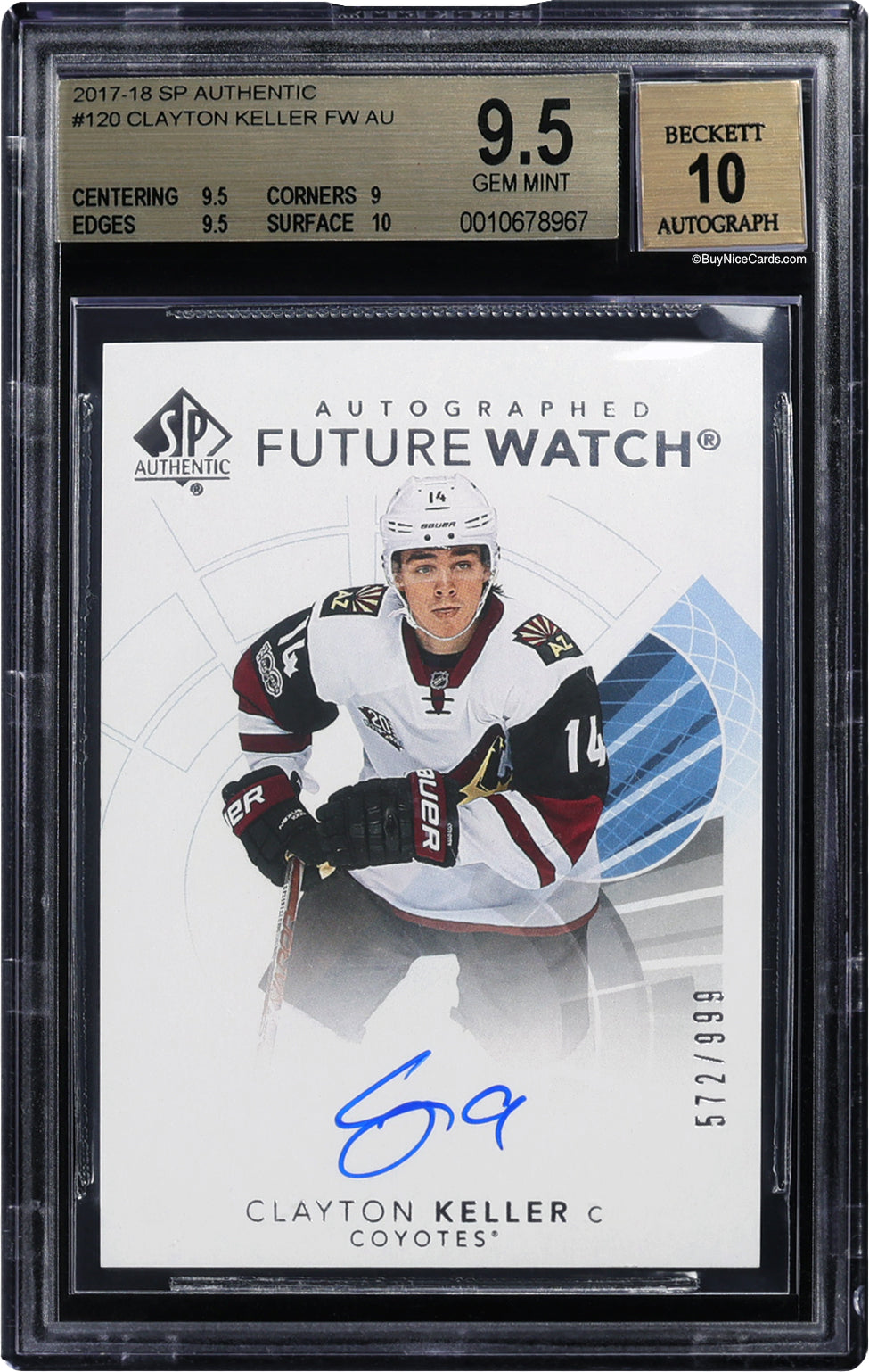 2017-18 Clayton Keller Upper Deck SP Authentic RC Rookie Auto /999 #120 BGS 9.5 / 10