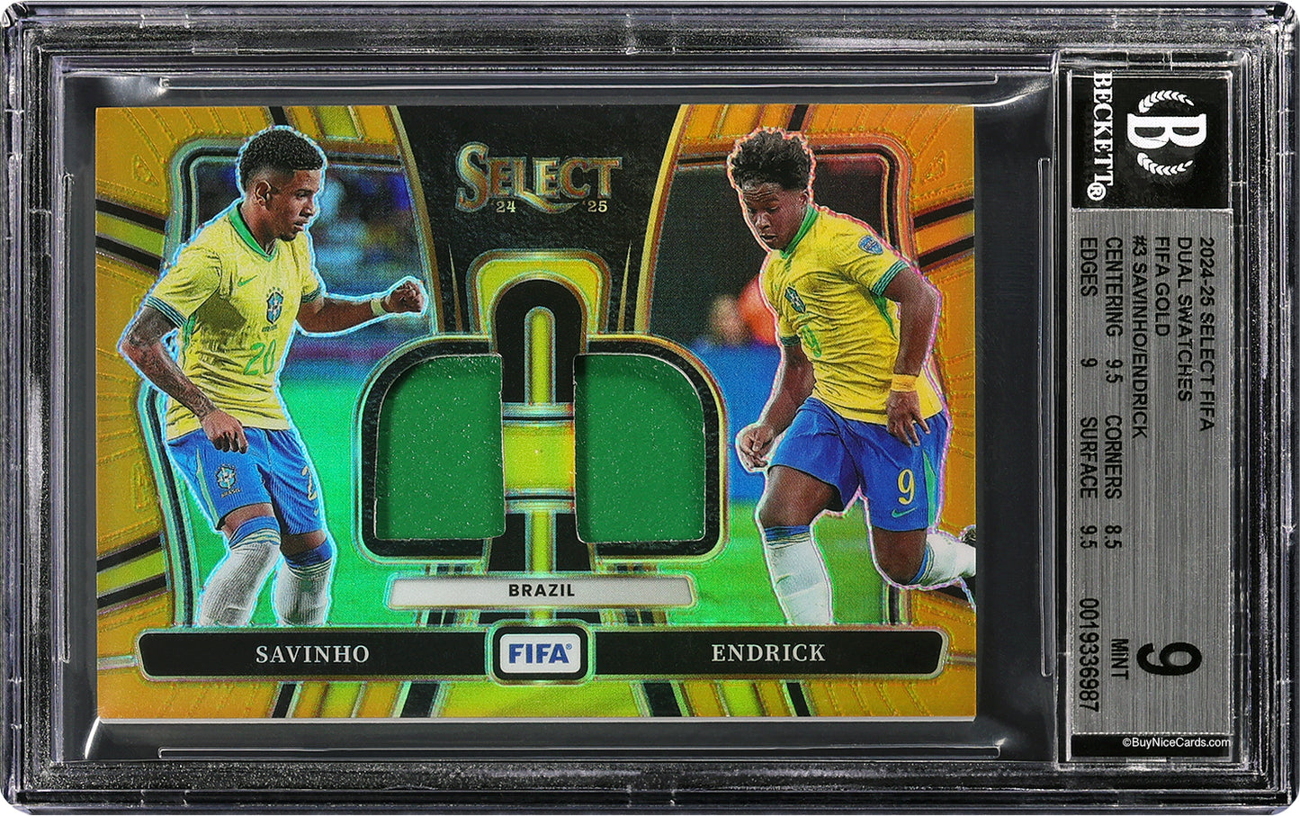 2024-25 Savinho Endrick Panini Select Fifa Dual Swatches Gold /10 BGS 9