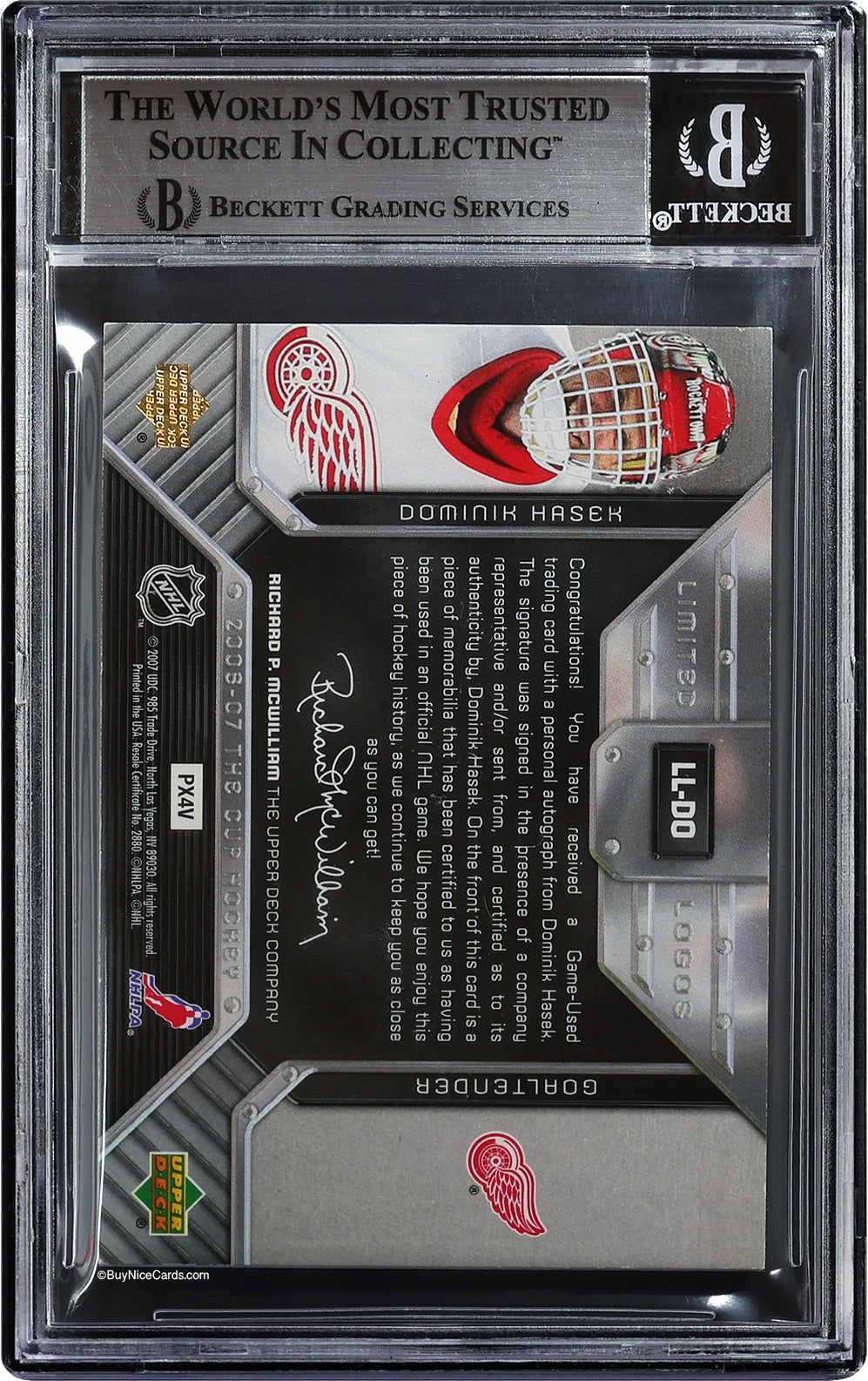 2006-07 Dominik Hasek Upper Deck The Cup Limited Logos Patch Auto /50 #LLDO BGS 8
