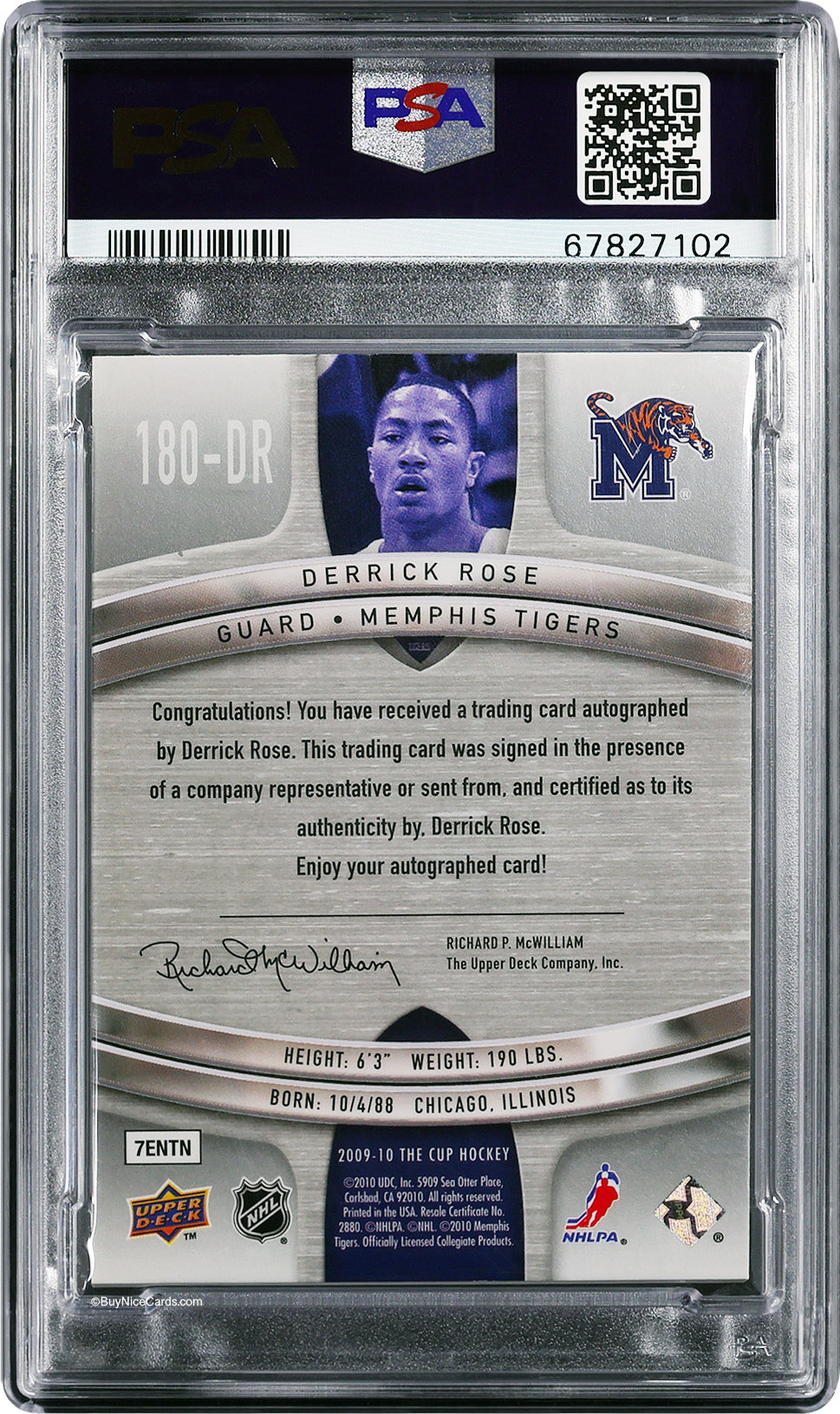 2009 Derrick Rose Upper Deck The Cup Crosby Tribute SP /10 #180-DR PSA
