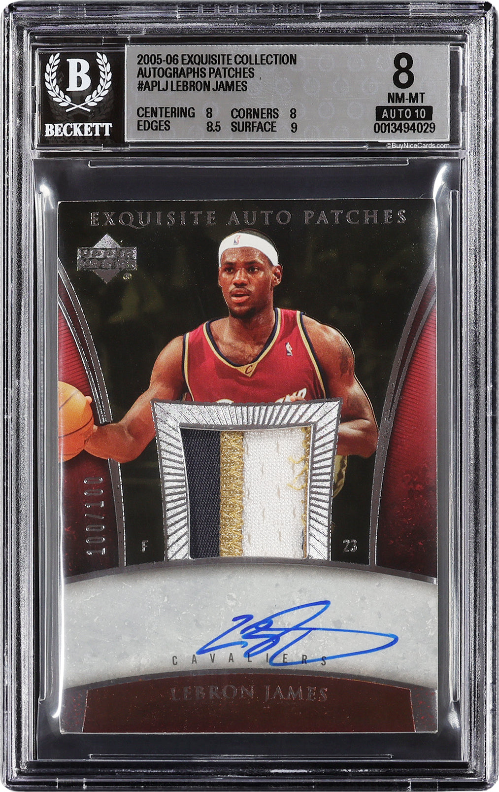 2005-06 LeBron James Upper Deck Exquisite Patch Auto /100 #AP-LJ BGS 8 Nice Auto