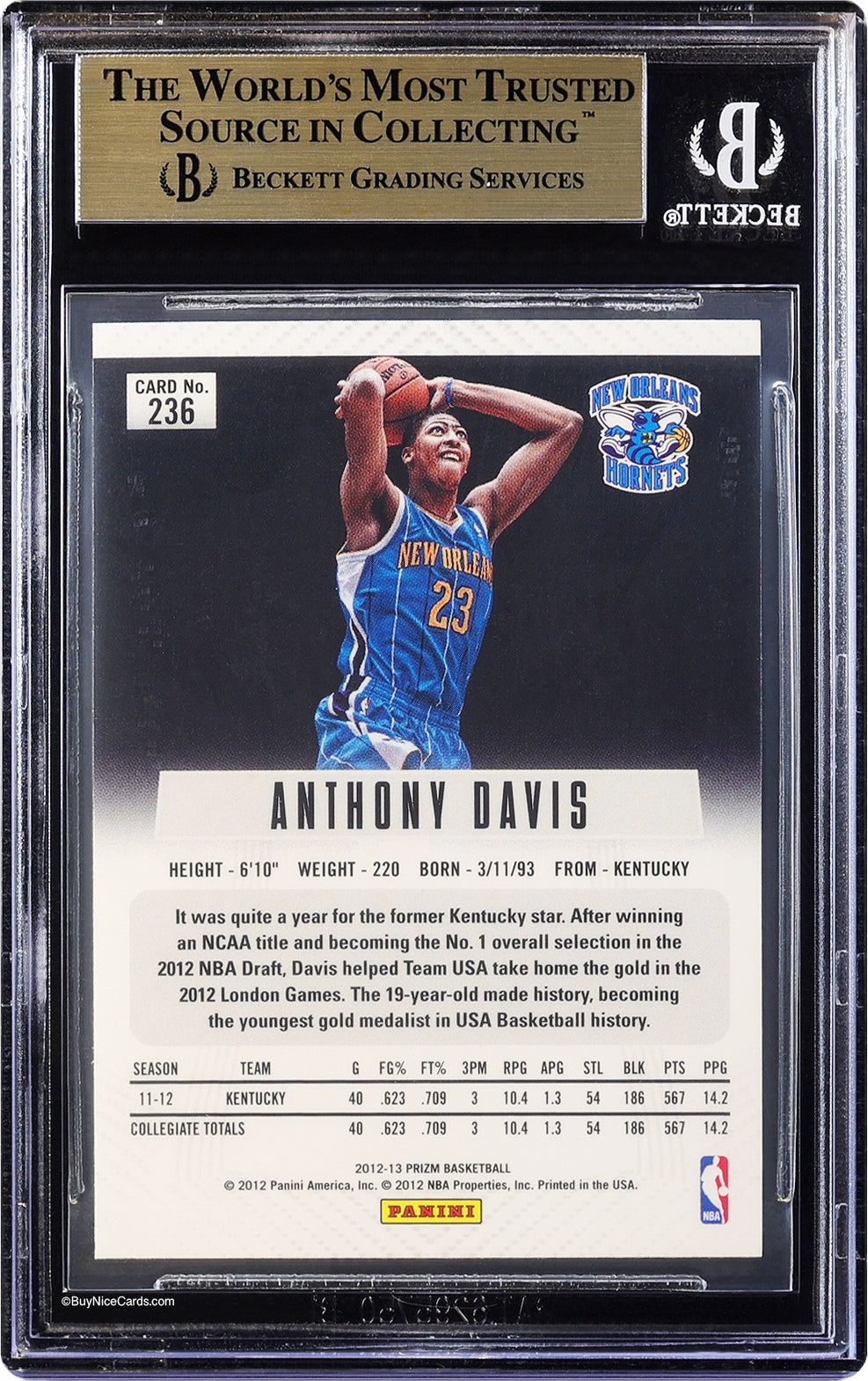 2012-13 Anthony Davis Prizm Sliver Prizms RC Rookie #236 BGS 9.5 Gem Mint