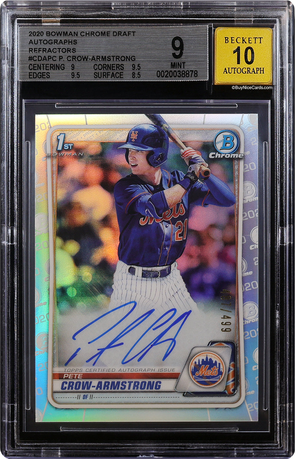 2020 Pete Crow-Armstrong Bowman Chrome Draft RC Rooke Auto /499 BGS 9 / 10