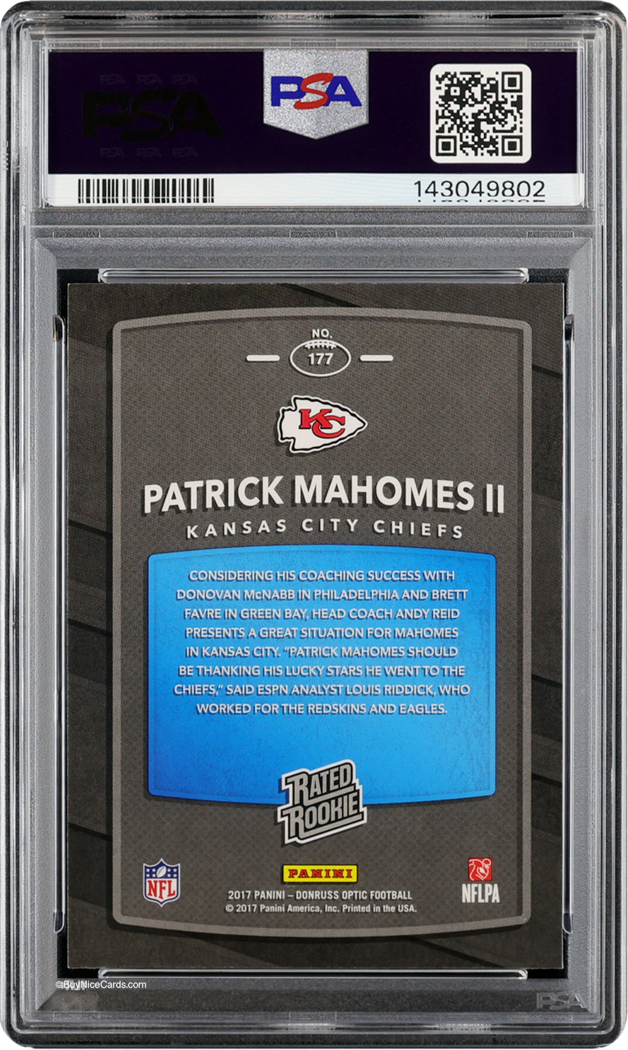 2017 Patrick Mahomes Panini Donruss Optic RC Rookie #177 PSa 8 NM-MT