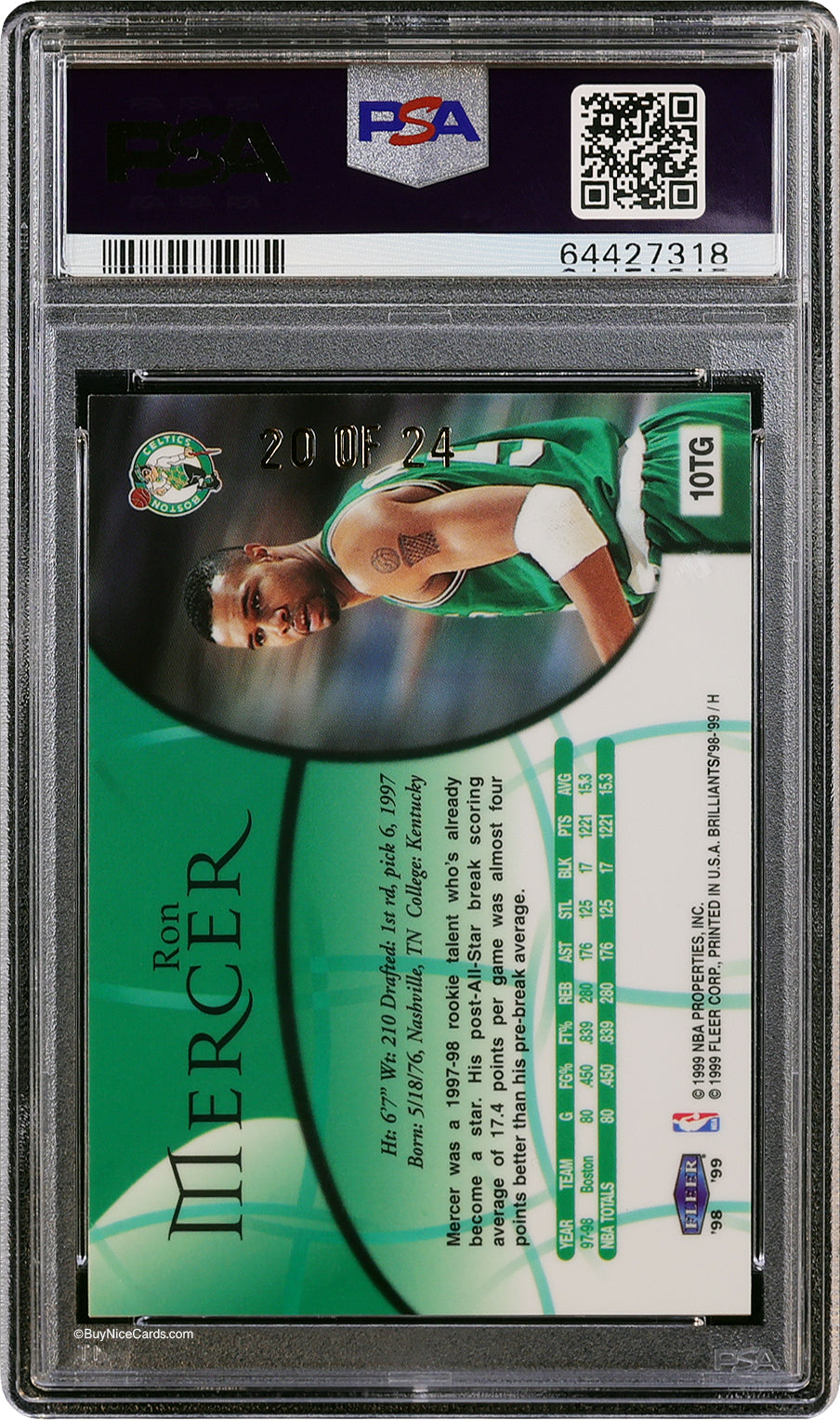 1998 Ron Mercer Fleer Brilliants 24kt Gold /25 #10TG PSA 9 Mint