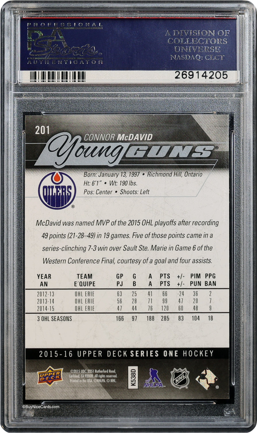 2015 Connor McDavid Upper Deck Young Guns RC Rookie #201 PSA 10 Gem Mint