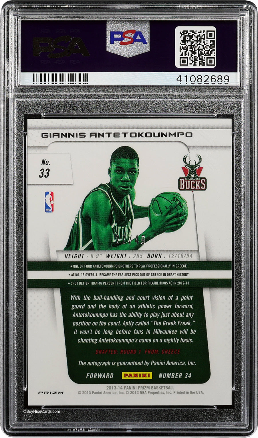 2013 Giannis Antetokounmpo Panini Prizm Red Prizms RC Rookie Auto /49 PSA 10 with 10 Pop 3