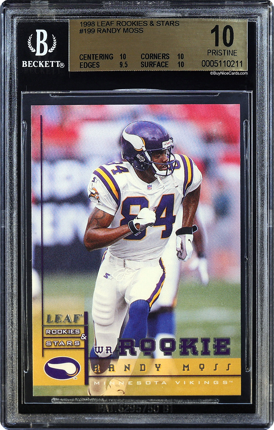 1998 Randy Moss Leaf Rookies & Stars RC Rookie #199 BGS 10 Pristine Pop 4
