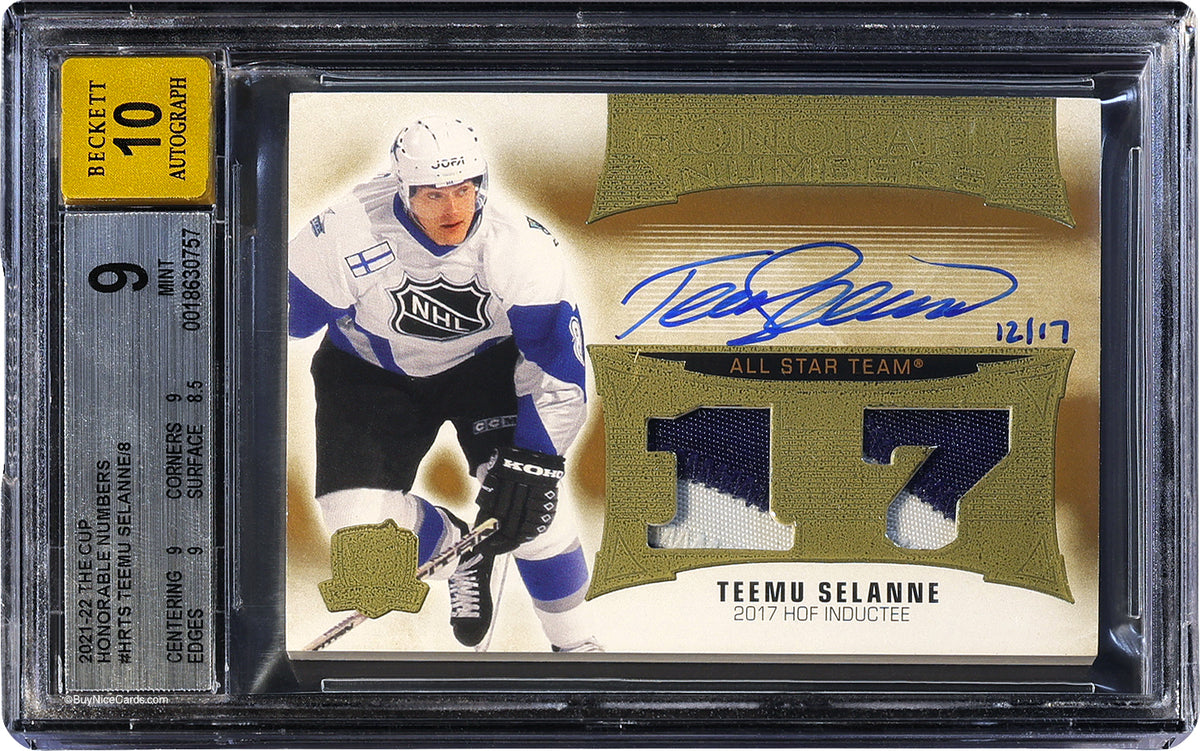 2021-22 Teemu Selanne Upper Deck The Cup Honorable Numbers Auto /17 BGS