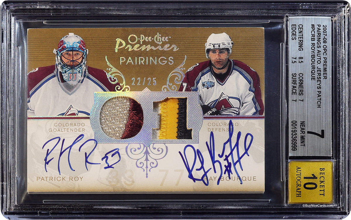 2007-08 Ray Bourque Patrick Roy OPC O-Pee-Chee Dual Auto /25 #PCRB BGS 7 / 10