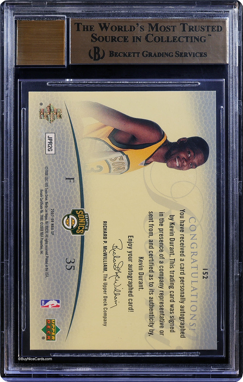 2007-08 Kevin Durant Upper Deck SP Authentic RC Rookie Auto /399 BGS 9.5 / 10