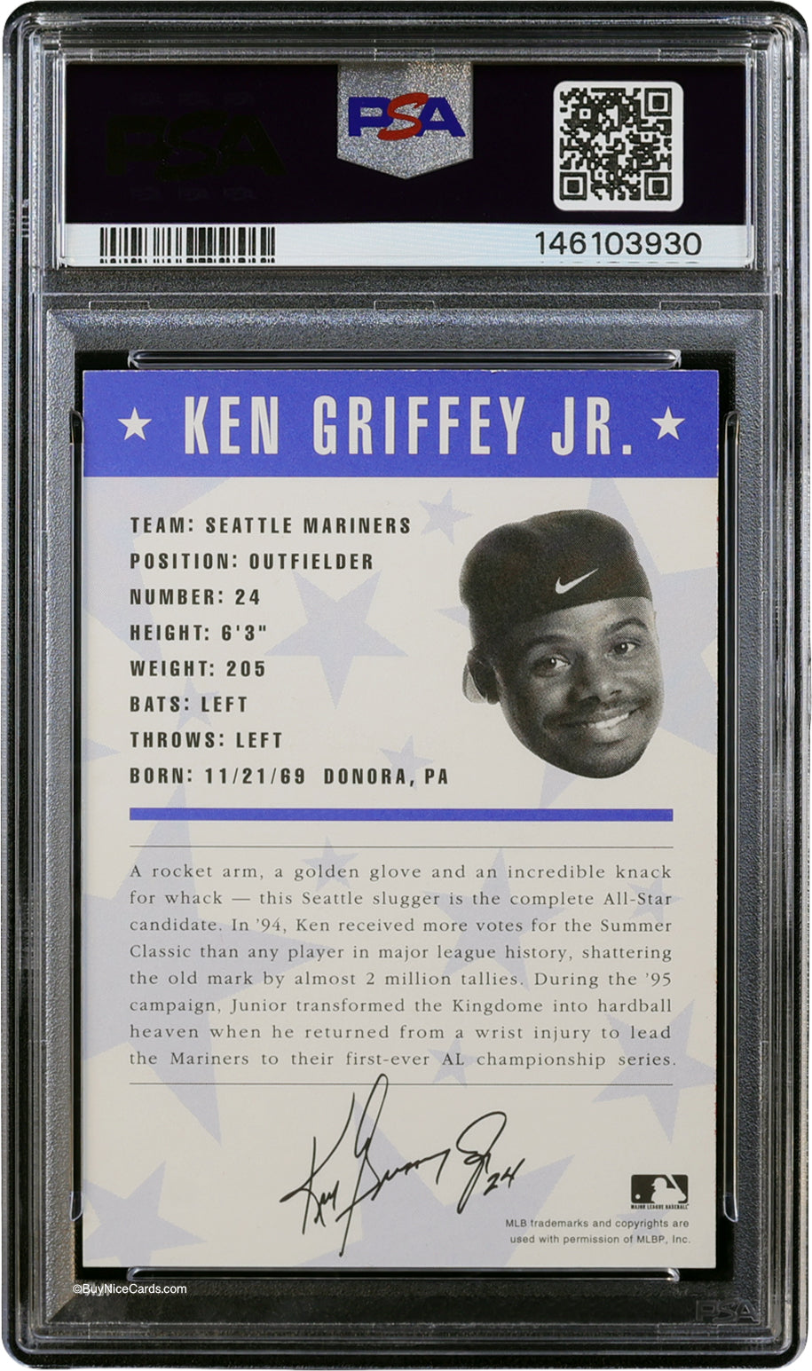 1996 Ken Griffey Jr. Nike Griffey in '96 Auto PSA 6 with 10 Auto