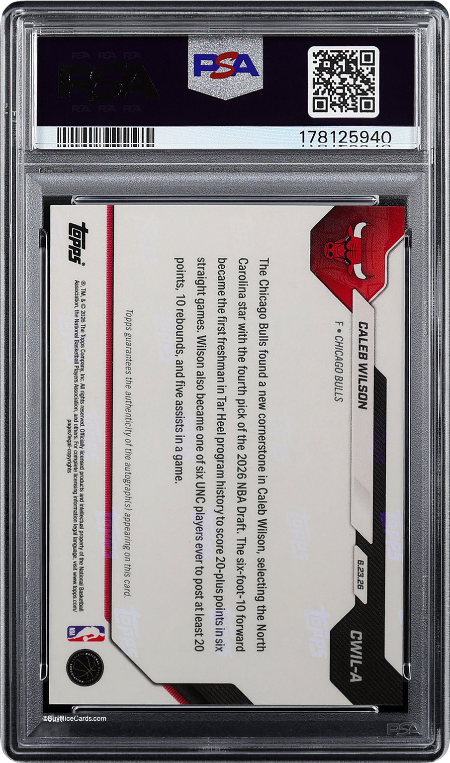 2026 Caleb Wilson Topps Now Draft Red Foil SP RC Rookie Auto /5 #CWIL-A PSA 10 Gem Mint