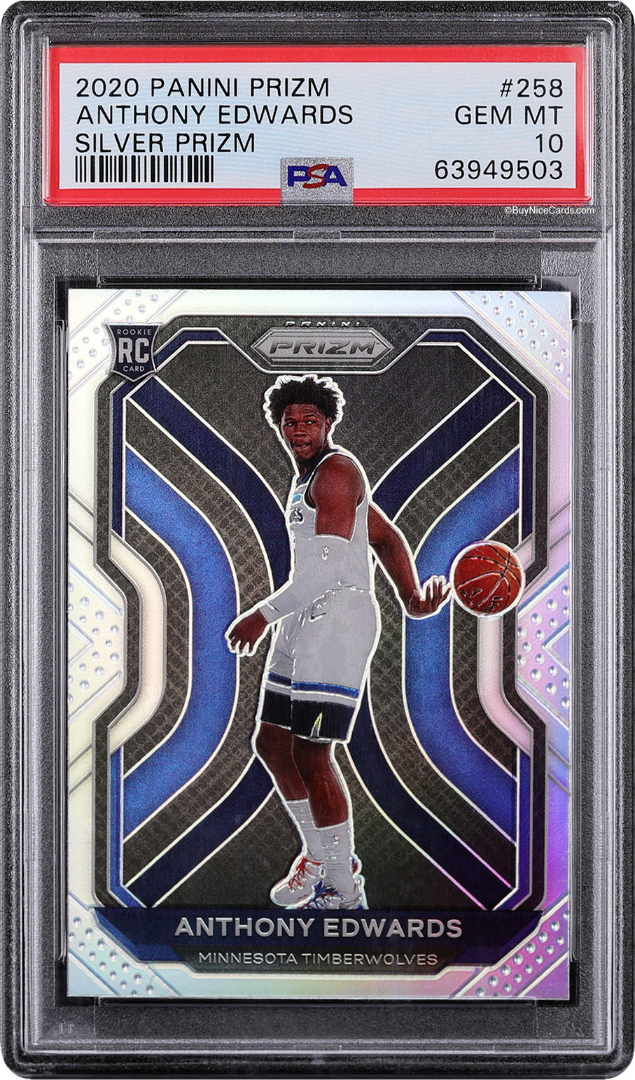 2020 Anthony Edwards Panini Prizm Silver Prizms SP RC Rookie Refractor #258 PSA 10 Gem Mint