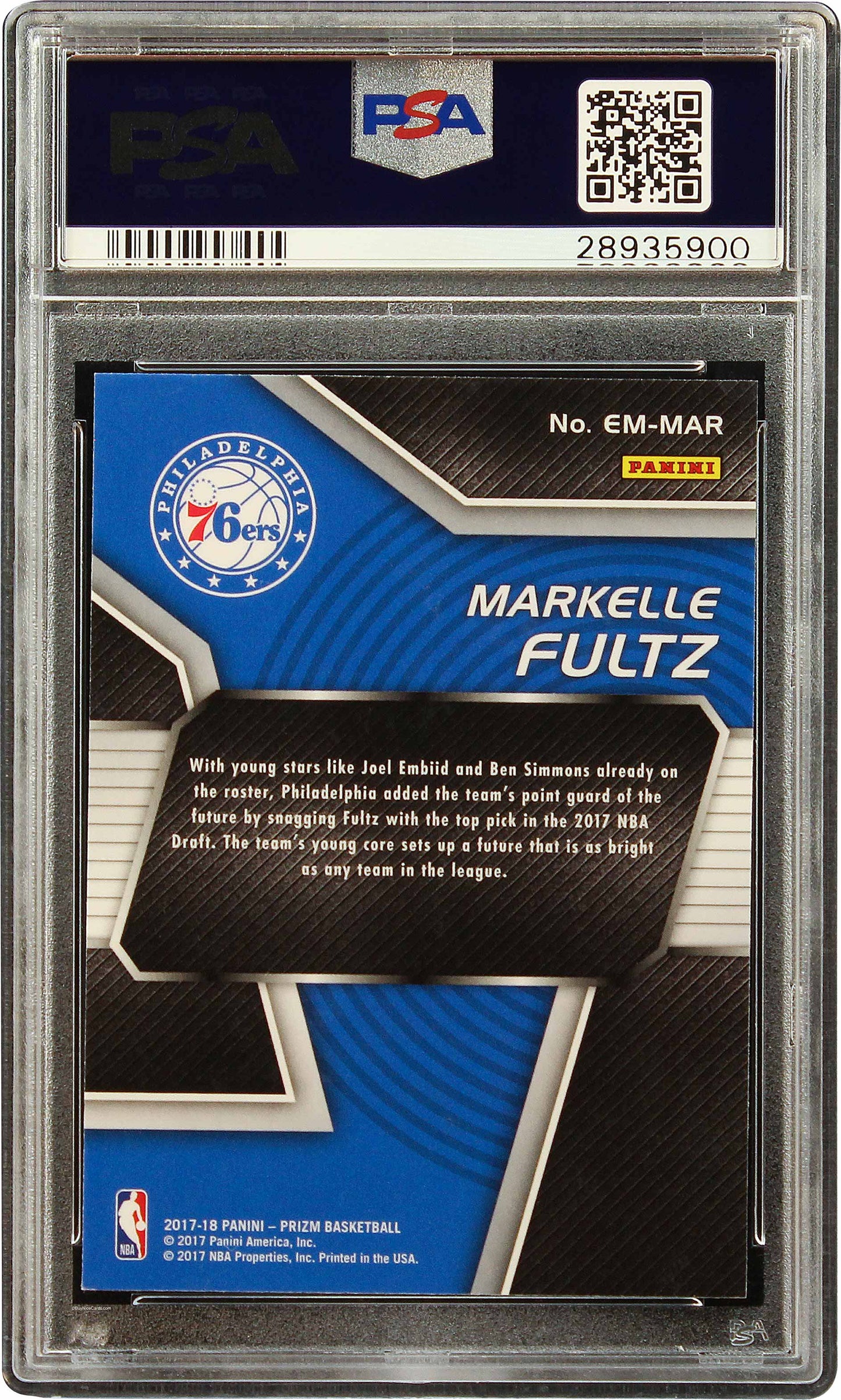 2017 Markelle Fultz Panini Prizm Emergent Base Rc Rookie #emmar Psa 10 Gem Mint