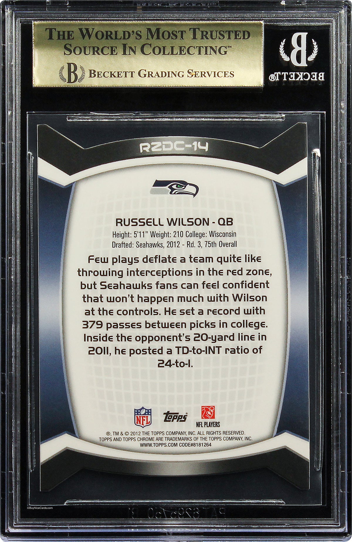 2012 Russell Wilson Topps Chrome Red Zone Refractor SP RC Rookie #RZDC14 BGS 9.5 Strong Subs
