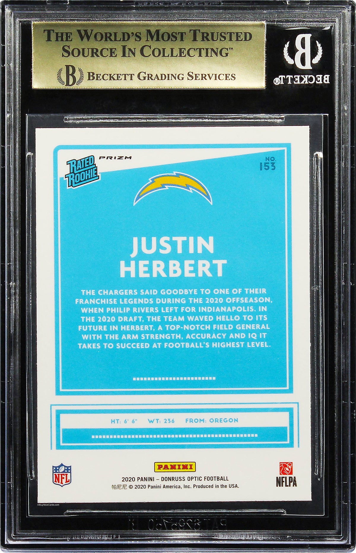 2020 Justin Herbert Panini Optic Holo Prizms Silver Refractor SP RC Rookie #153 BGS 9.5 Gem Mint