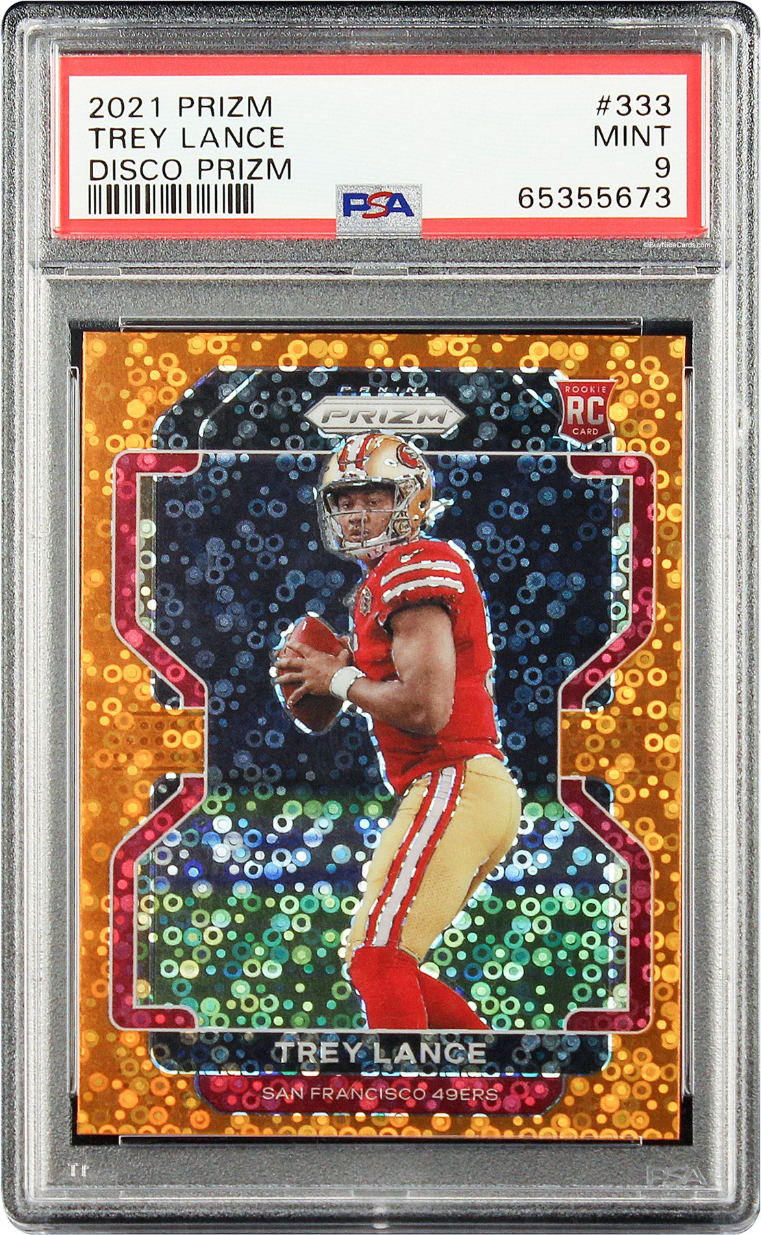 2021 Trey Lance Panini Prizm Orange Disco Prizms SP RC Rookie #33 PSA 9 Mint