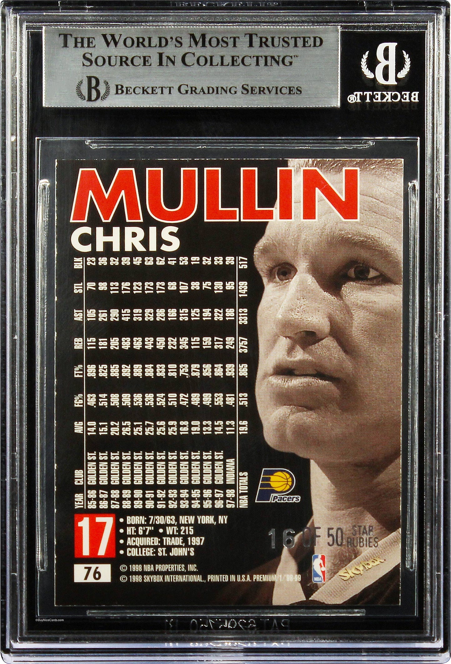 1998-99 Chris Mullin Fleer SkyBox Premium Star Rubies SP /50 #76 BGS 6