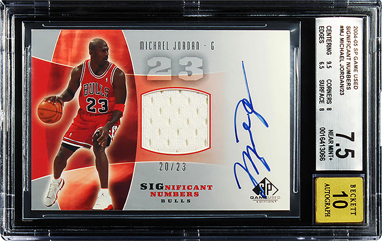 2004-05 Michael Jordan UD SP Game Used SIGnificant Numbers Patch Auto MJ BGS 7.5