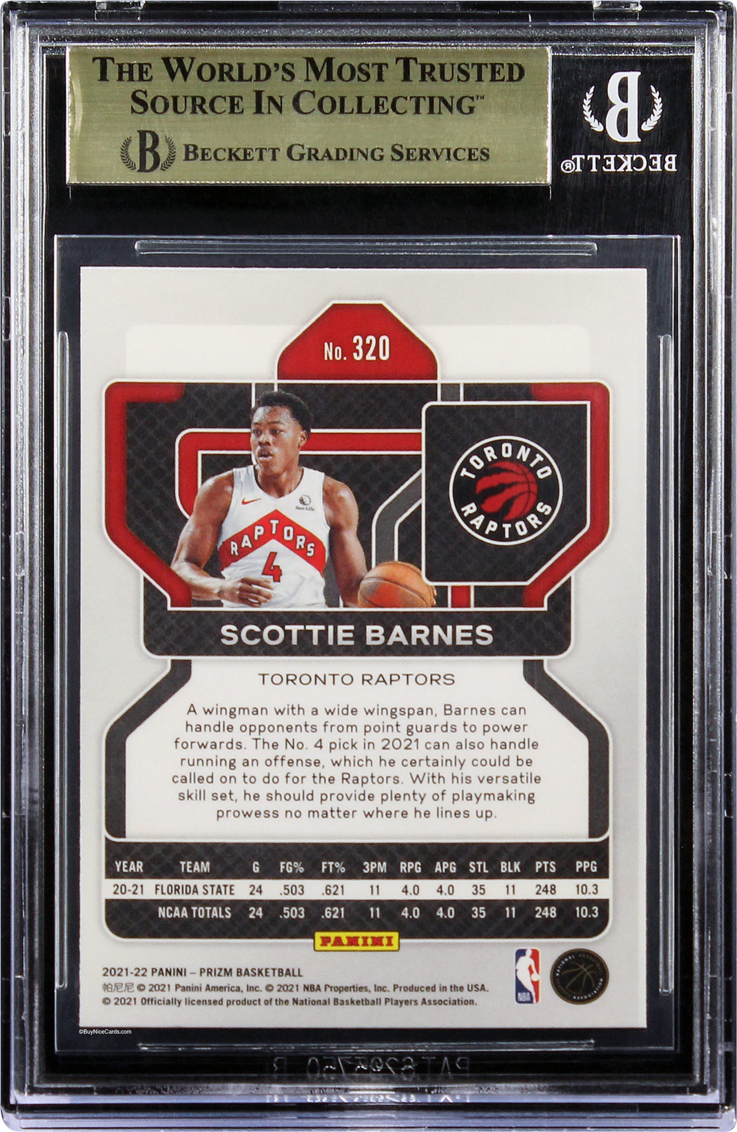 2021-22 Scottie Barnes Panini Prizm Base RC Rookie #320 BGS 9.5 Gem Mint
