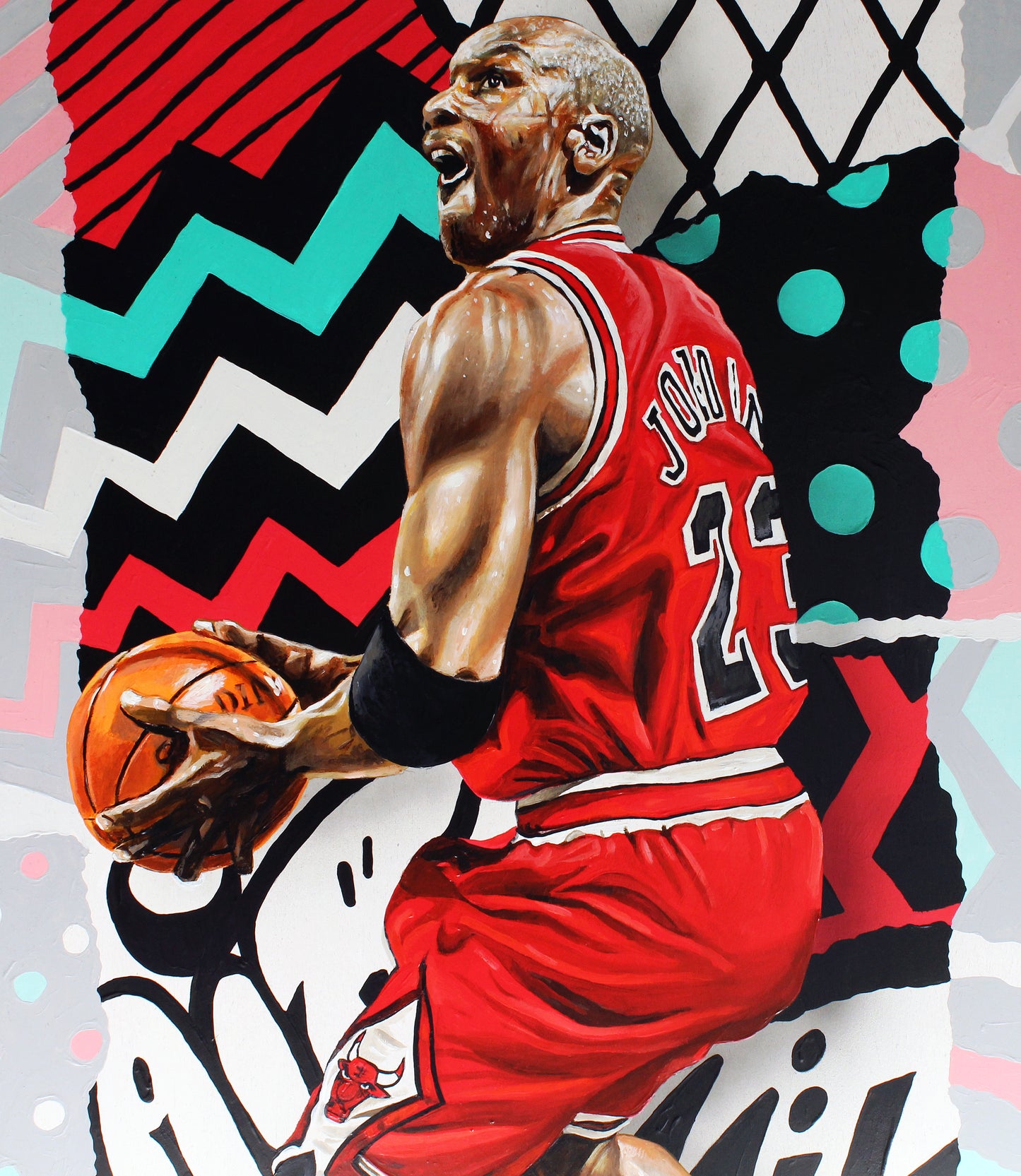 4.  MJ Exquisite, 2025 by Kevin 'Ohnoes' Gold - Acrylic on wood panel in Tasmanian wood frame
