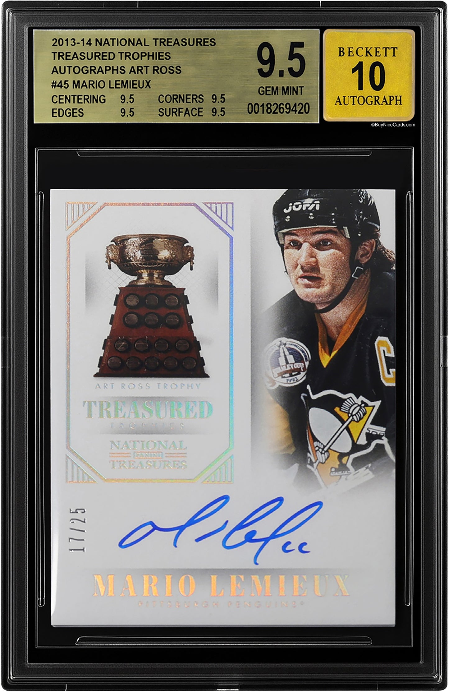 2013-14 Mario Lemieux Panini National Treasures Treasured Trophies Auto /25 #5 BGS 9.5 / 10
