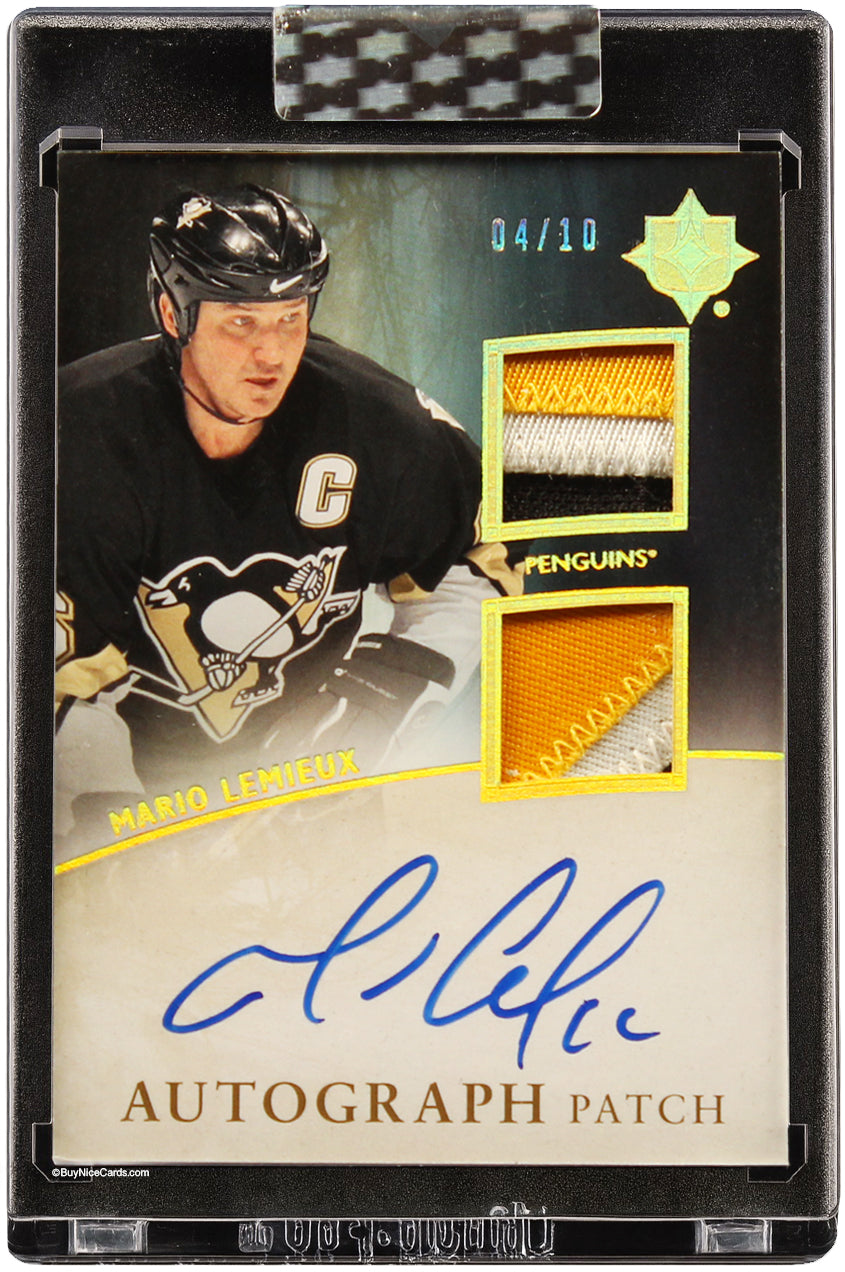 2011-12 Mario Lemieux Upper Deck Ultimate Collection Gold Dual Patch Auto /10 # UJ-ML