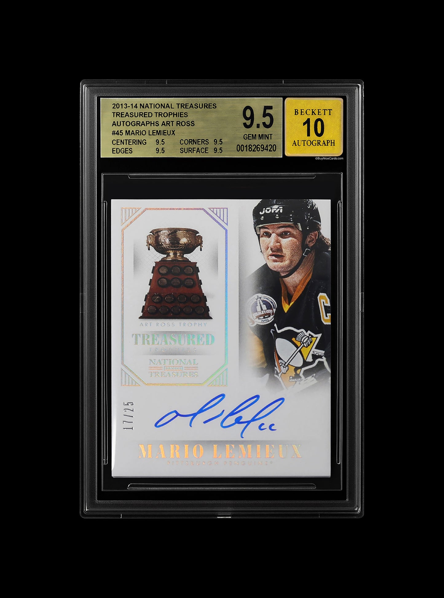 2013-14 Mario Lemieux Panini National Treasures Treasured Trophies Auto /25 #5 BGS 9.5 / 10