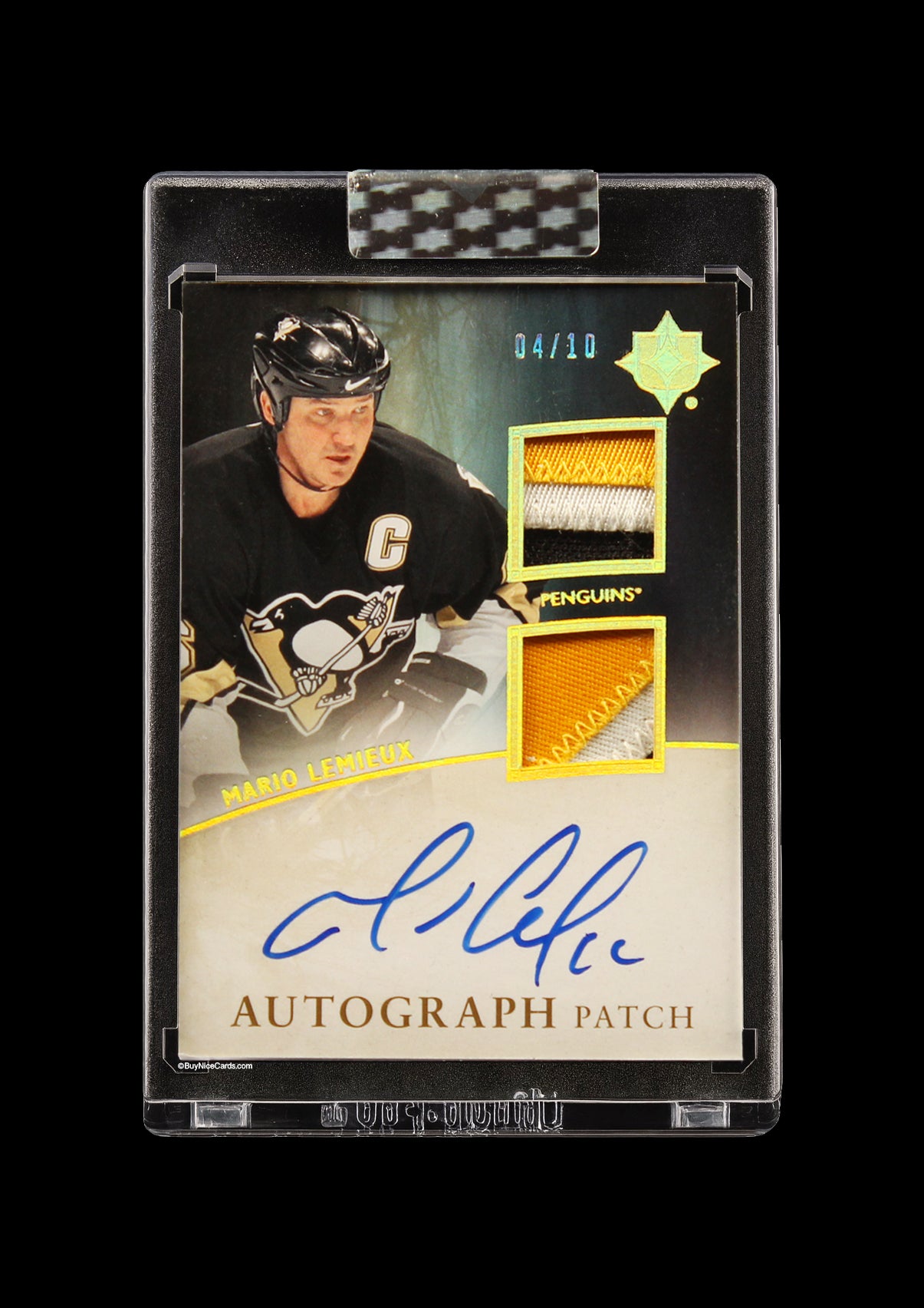 2011-12 Mario Lemieux Upper Deck Ultimate Collection Gold Dual Patch Auto /10 # UJ-ML