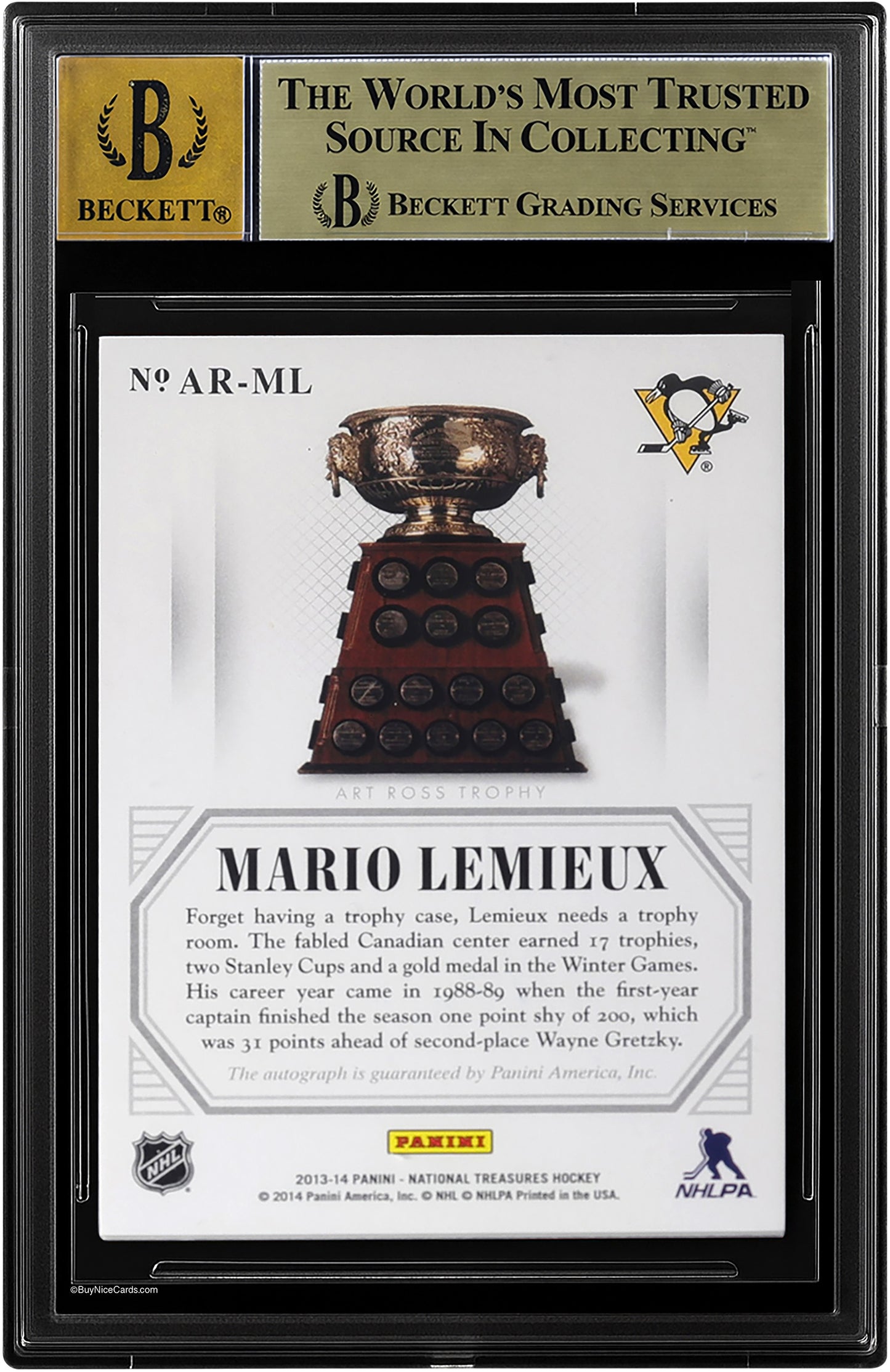 2013-14 Mario Lemieux Panini National Treasures Treasured Trophies Auto /25 #5 BGS 9.5 / 10