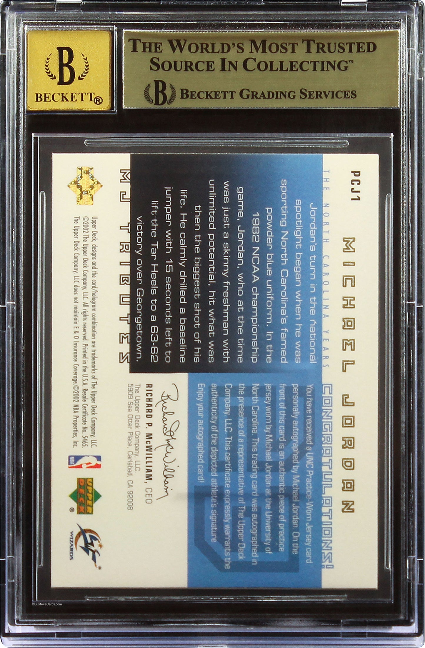 2001-02 Michael Jordan Upper Deck MJ Tributes Portrait of a Champion Patch Auto /23 BGS 9.5 Pop 4