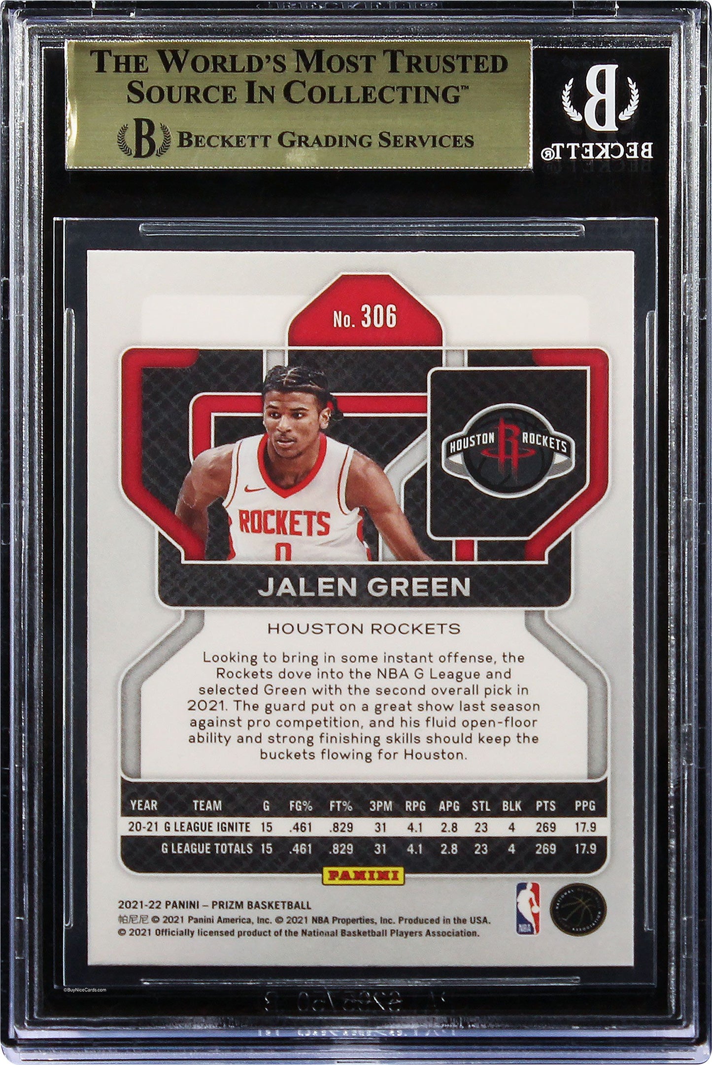 2021-22 Jalen Green Panini Prizm Base RC Rookie #306 BGS 9.5 True Gem +